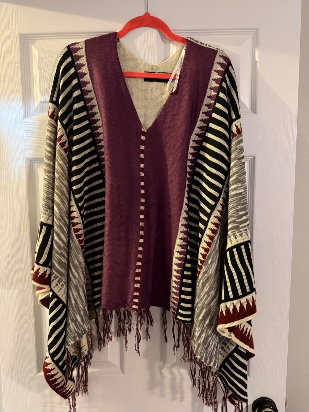 MINKPINK Purple, Ivory & Black Patterned Poncho